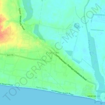 Mappa topografica Puthalam, altitudine, rilievo