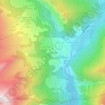 Mappa topografica Le Grach Bas, altitudine, rilievo