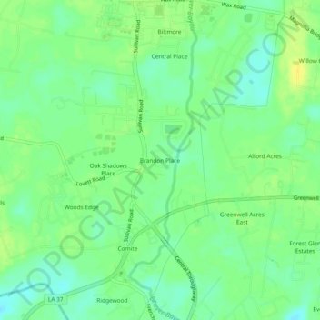 Mappa topografica Brandon Place, altitudine, rilievo