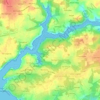 Mappa topografica Kermeur Bihan, altitudine, rilievo