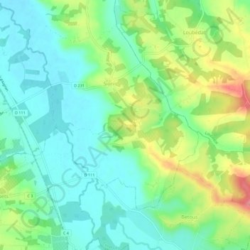 Mappa topografica Gamache, altitudine, rilievo