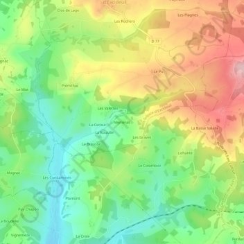 Mappa topografica Veyriéras, altitudine, rilievo