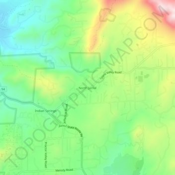 Mappa topografica North Jamul, altitudine, rilievo
