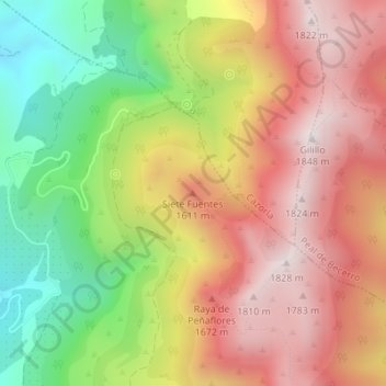 Mappa topografica Siete Fuentes, altitudine, rilievo