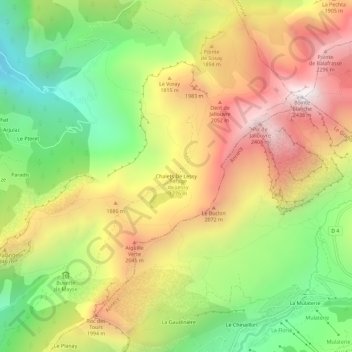 Mappa topografica Chalets De Lessy, altitudine, rilievo