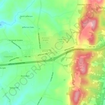 Mappa topografica Jefferson, altitudine, rilievo