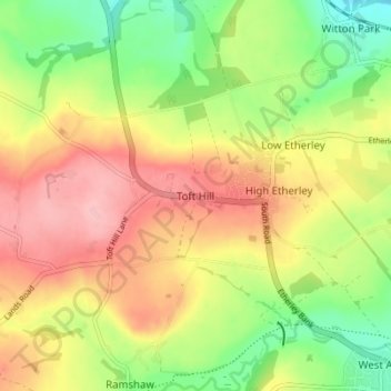 Mappa topografica Toft Hill, altitudine, rilievo