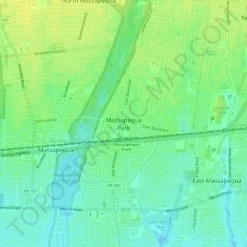Mappa topografica Massapequa Park, altitudine, rilievo