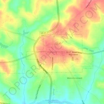 Mappa topografica Lumpkin, altitudine, rilievo