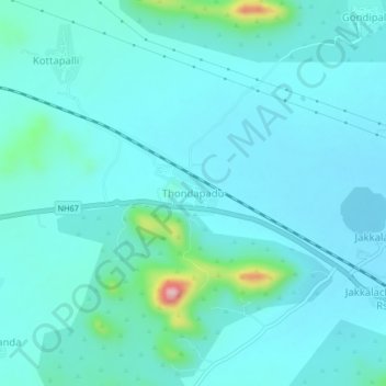 Mappa topografica Thondapadu, altitudine, rilievo