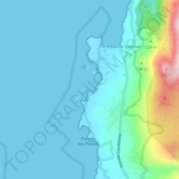 Mappa topografica A Pedra da Monxa, altitudine, rilievo