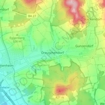 Mappa topografica Dreuschendorf, altitudine, rilievo