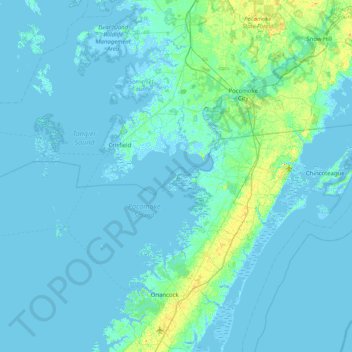 Mappa topografica Saxis Island, altitudine, rilievo