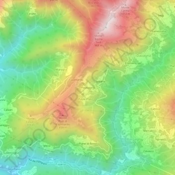 Mappa topografica Paravagna, altitudine, rilievo