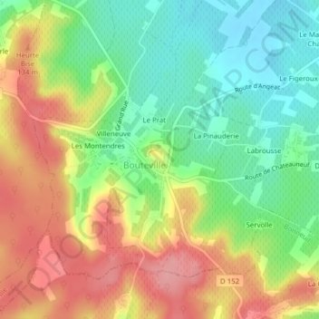Mappa topografica Château de Bouteville, altitudine, rilievo