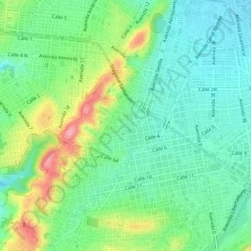 Mappa topografica Carora, altitudine, rilievo