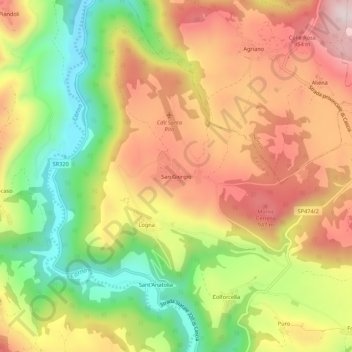 Mappa topografica San Giorgio, altitudine, rilievo
