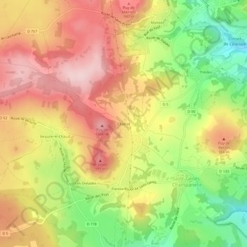 Mappa topografica Chatrat, altitudine, rilievo