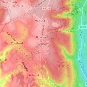Mappa topografica Coalway, altitudine, rilievo