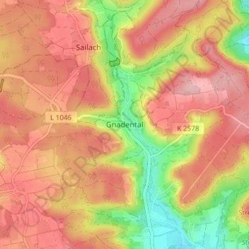 Mappa topografica Gnadental, altitudine, rilievo