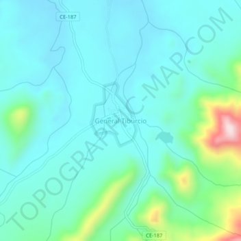 Mappa topografica General Tibúrcio, altitudine, rilievo