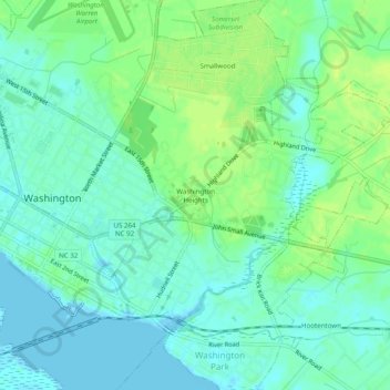 Mappa topografica Washington Heights, altitudine, rilievo