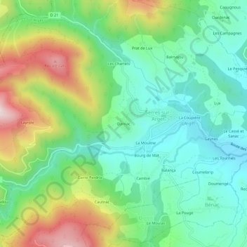 Mappa topografica Darnac, altitudine, rilievo