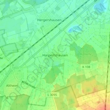 Mappa topografica Harpertshausen, altitudine, rilievo
