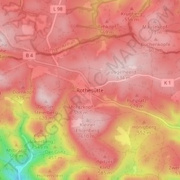 Mappa topografica Rothesütte, altitudine, rilievo