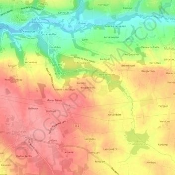 Mappa topografica Keradennec, altitudine, rilievo