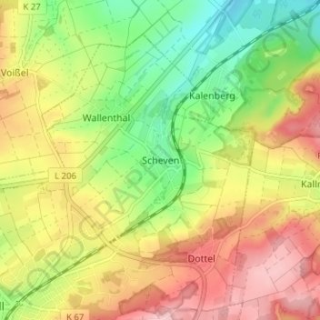 Mappa topografica Scheven, altitudine, rilievo