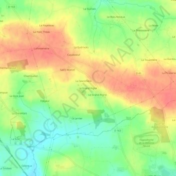 Mappa topografica Le Grand Rigné, altitudine, rilievo