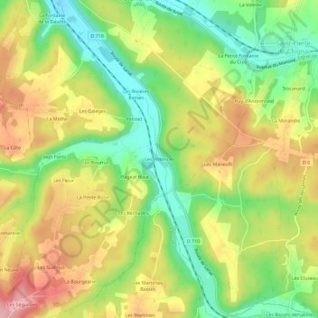 Mappa topografica Les Potences, altitudine, rilievo