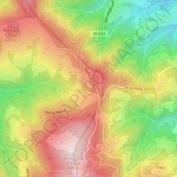Mappa topografica Mañuas, altitudine, rilievo