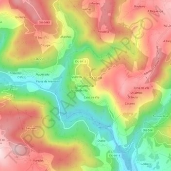 Mappa topografica Suasventanas, altitudine, rilievo