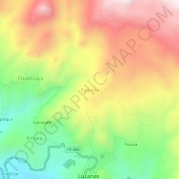 Mappa topografica Raquina, altitudine, rilievo