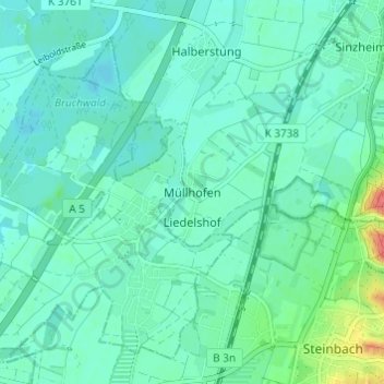 Mappa topografica Müllhofen, altitudine, rilievo