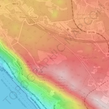 Mappa topografica Naron, altitudine, rilievo