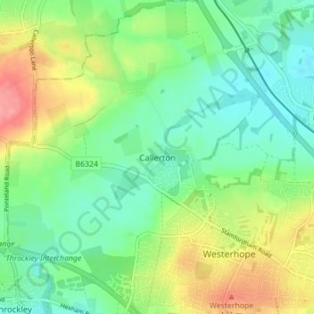Mappa topografica Callerton, altitudine, rilievo