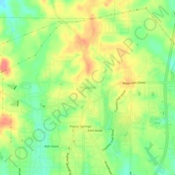 Mappa topografica Houston, altitudine, rilievo