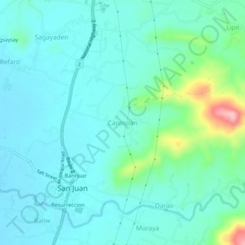 Mappa topografica Caronoan, altitudine, rilievo