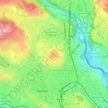 Mappa topografica Colle di Biumo, altitudine, rilievo