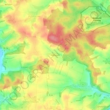 Mappa topografica Viehhausen, altitudine, rilievo