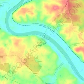 Mappa topografica Cartersville, altitudine, rilievo