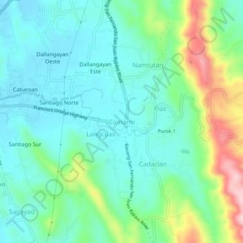 Mappa topografica Camansi, altitudine, rilievo