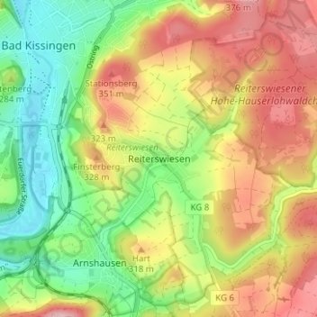 Mappa topografica Reiterswiesen, altitudine, rilievo