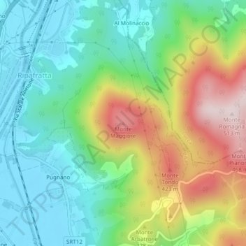 Mappa topografica Monte Maggiore, altitudine, rilievo