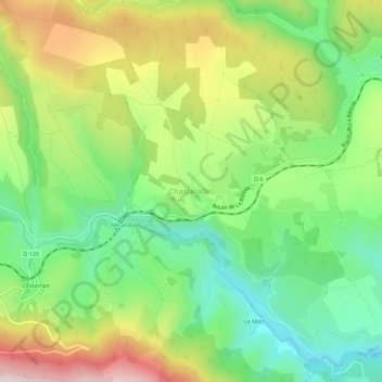 Mappa topografica Chasseradès, altitudine, rilievo