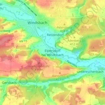 Mappa topografica Elpersdorf bei Windsbach, altitudine, rilievo