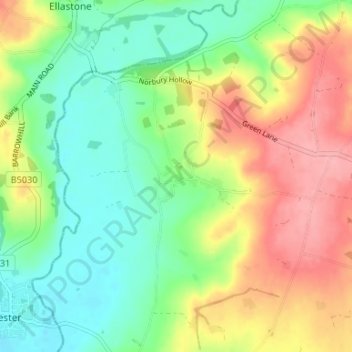 Mappa topografica Roston, altitudine, rilievo
